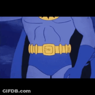 Cartoon Character In Blue Suit With Gold Belt GIF