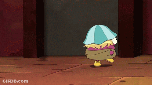Cartoon Character In Blue Umbrella And Pink Scarf GIF