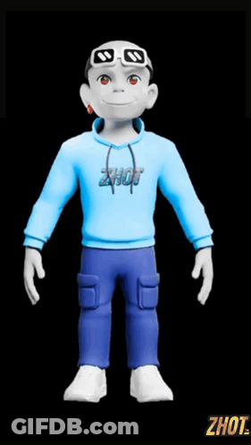 Cartoon Character In Blue Zhot Hoodie GIF