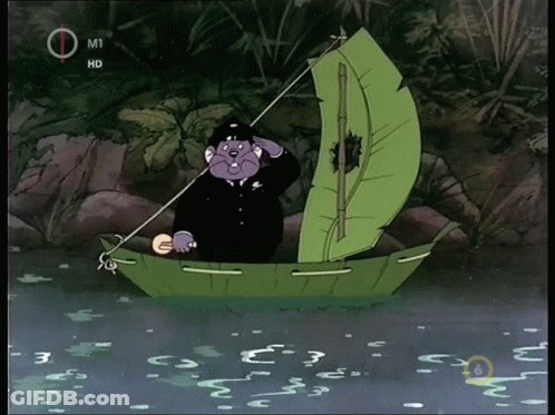 Cartoon Character In Boat With M1 HD GIF