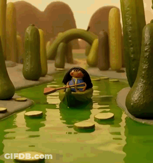 Cartoon Character In Boat With Paddle GIF