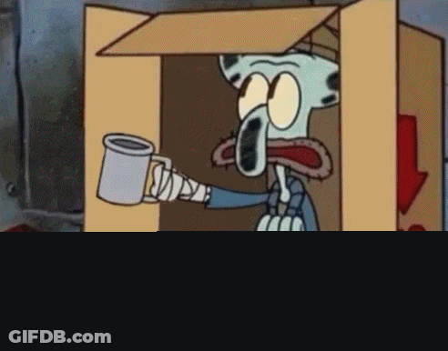 Cartoon Character In Box Holding Cup, Man Passing GIF