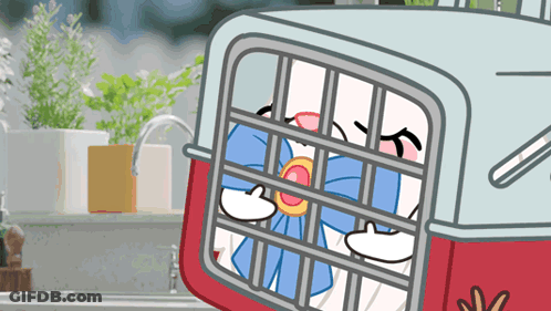Cartoon Character In Cage With Smiley Face GIF