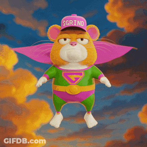 Cartoon Character In Cape And Hat Saying Grind GIF