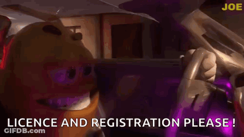 Cartoon Character In Car Says Licence And Registration Please GIF