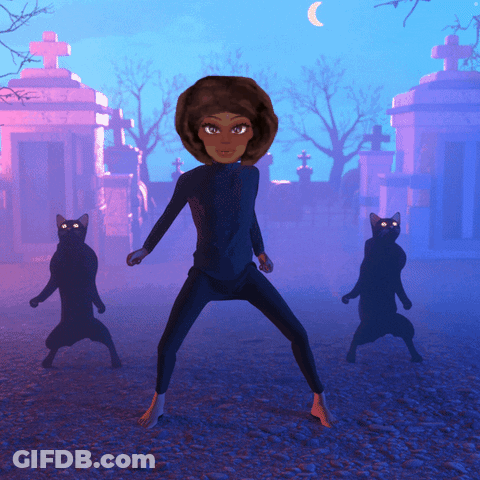 Cartoon Character In Cemetery Surrounded By Cats GIF