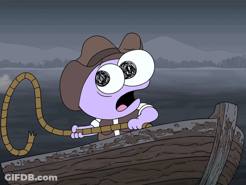 Cartoon Character In Cowboy Hat Fishing In Boat GIF
