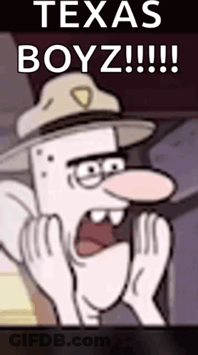 Cartoon Character In Cowboy Hat Screaming Texas Boyz GIF