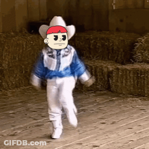 Cartoon Character In Cowboy Hat Walking GIF