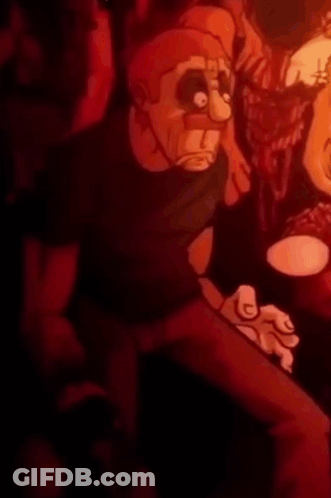 Cartoon Character In Dark Room Red Background GIF
