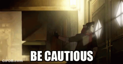 Cartoon Character In Dark Room Says Be Cautious GIF