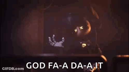 Cartoon Character In Dark Room With God Fa-A Da-A It GIF