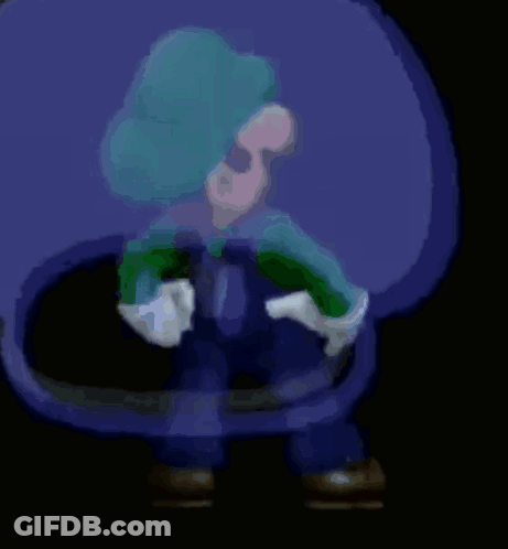 Cartoon Character In Dark Room With Purple Object GIF