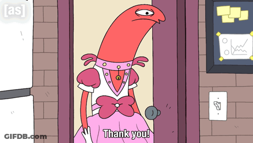 Cartoon Character In Doorway Saying Thank You GIF