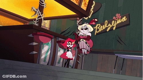 Cartoon Character In Front Of Beely Juice Sign GIF