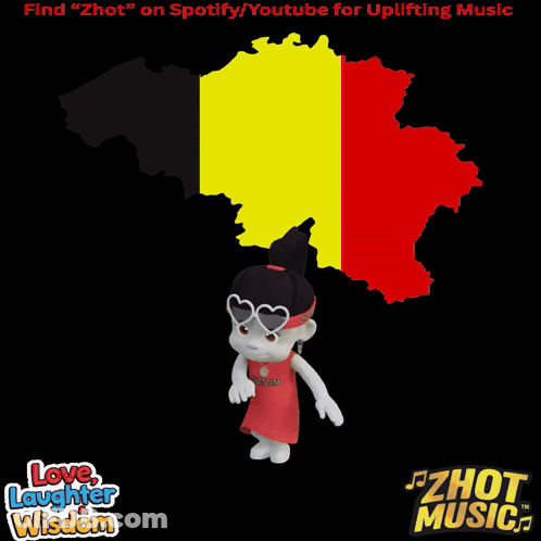 Cartoon Character In Front Of Belgium Map Love Laughter Wisdom GIF