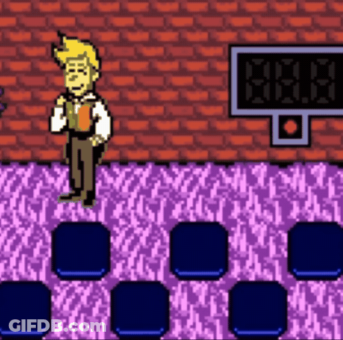 Cartoon Character In Front Of Blue And Yellow Light GIF