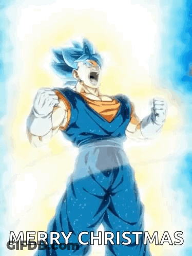 Cartoon Character In Front Of Blue Sky Saying Merry Christmas GIF