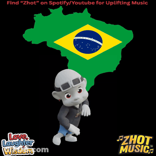 Cartoon Character In Front Of Brazil Map Love Laughter Wisdom GIF