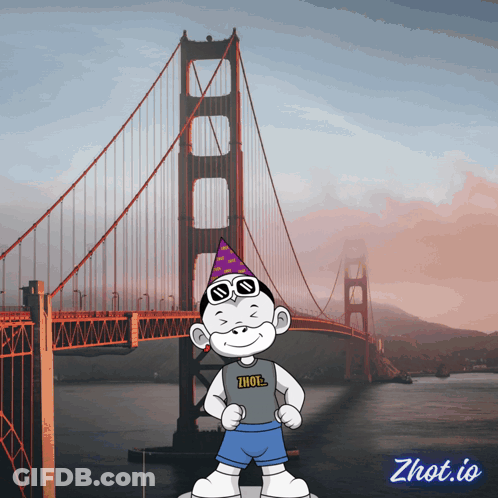 Cartoon Character In Front Of Bridge Saying Zhot.io GIF
