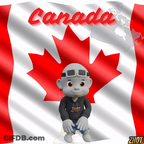 Cartoon Character In Front Of Canadian Flag GIF