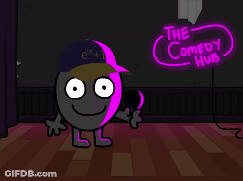 Cartoon Character In Front Of Comedy Hub Sign GIF