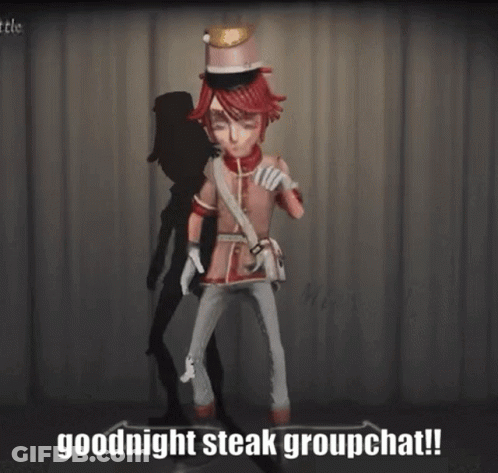 Cartoon Character In Front Of Curtain With Words Goodnight Steak Groupchat GIF