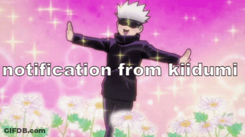 Cartoon Character In Front Of Daisies Saying Notification From Kiidumi GIF