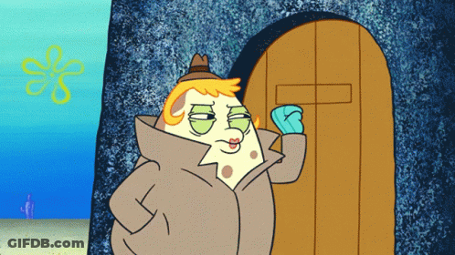 Cartoon Character In Front Of Door With Cross GIF