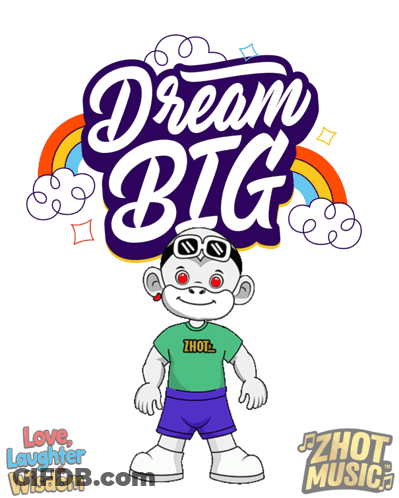 Cartoon Character In Front Of Dream Big Sign GIF