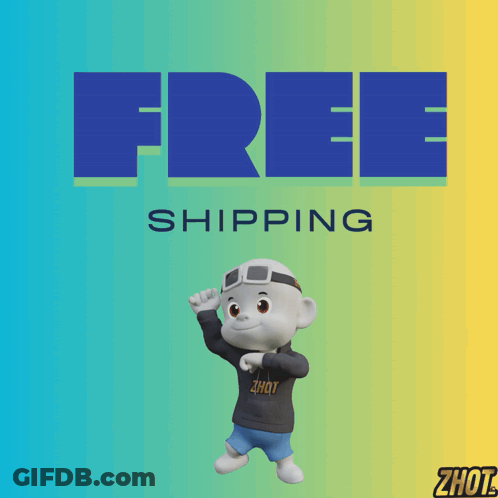 Cartoon Character In Front Of Free Shipping Sign GIF