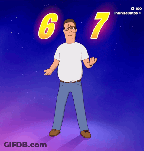 Cartoon Character In Front Of Glowing Number 67 GIF
