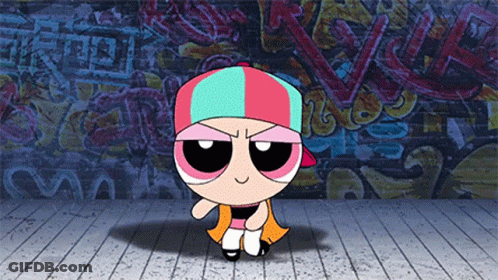 Cartoon Character In Front Of Graffiti Wall GIF
