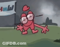 Cartoon Character In Front Of HWLW Sign GIF