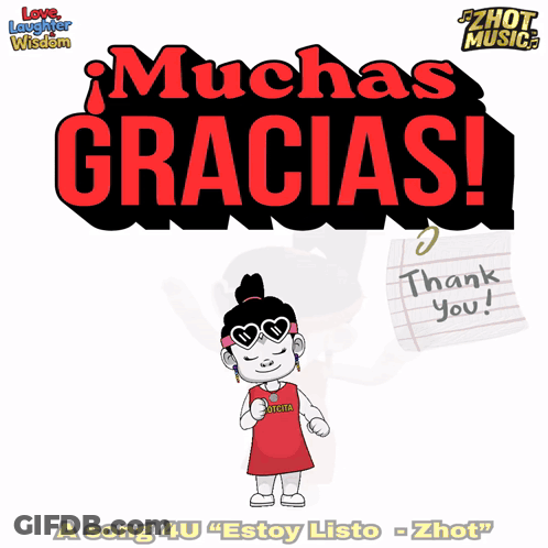 Cartoon Character In Front Of Muchas Gracias Sign GIF