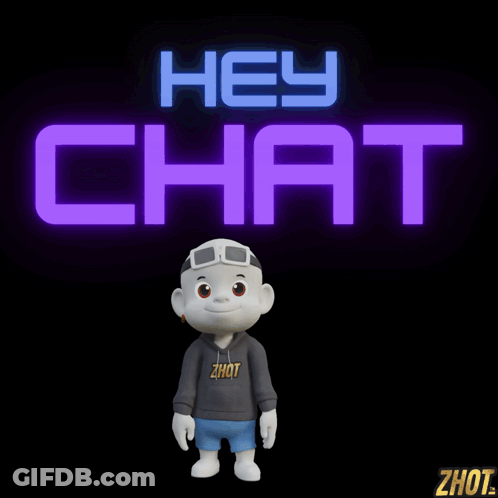 Cartoon Character In Front Of Neon Sign Saying Hey Chat GIF