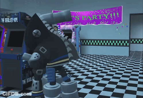 Cartoon Character In Front Of Party Sign GIF