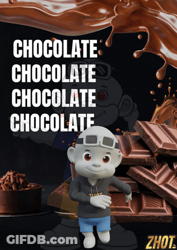 Cartoon Character In Front Of Pile Of Chocolate GIF