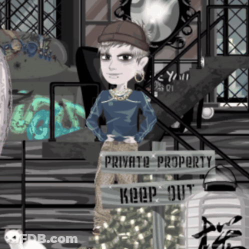 Cartoon Character In Front Of Private Property Sign GIF