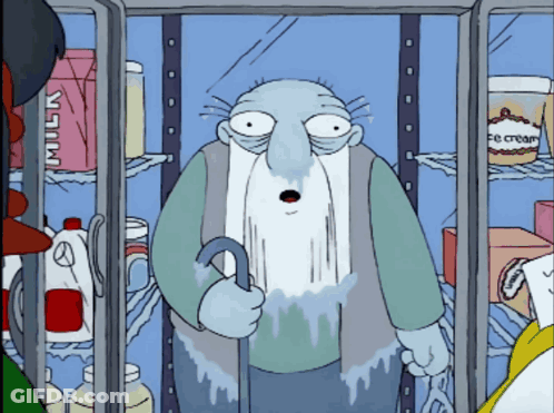 Cartoon Character In Front Of Refrigerator With Ice Cream GIF