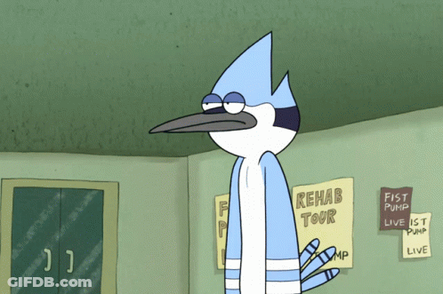Cartoon Character In Front Of Rehab Tour Sign GIF