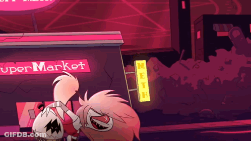Cartoon Character In Front Of Supermarket Neon Sign Meth GIF