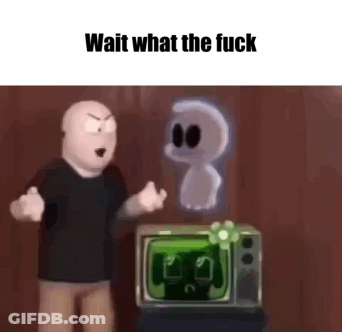 Cartoon Character In Front Of TV With Ghost Behind GIF