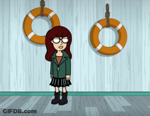 Cartoon Character In Front Of Two Life Preservers GIF