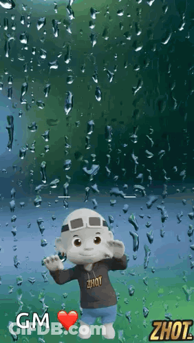 Cartoon Character In Front Of Window With Rain Drops GIF