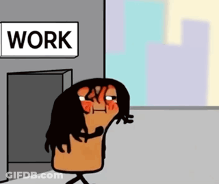 Cartoon Character In Front Of Work Sign GIF