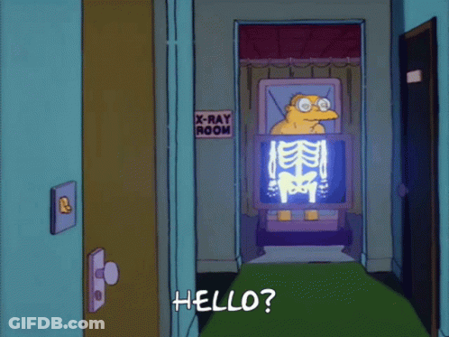 Cartoon Character In Front Of X-Ray Room GIF