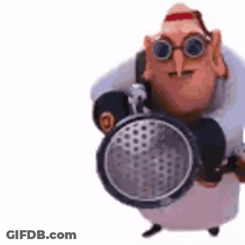 Cartoon Character In Gas Mask And Goggles Holding Flashlight GIF