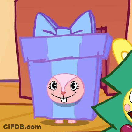 Cartoon Character In Gift Box With Bow GIF