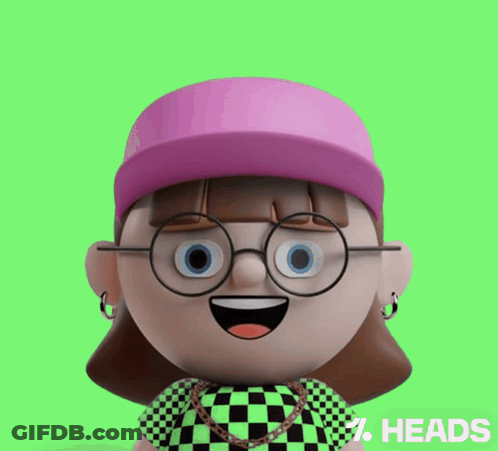 Cartoon Character In Glasses And Pink Hat Saying Heads GIF